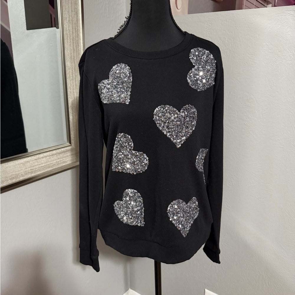 INC International Concepts Sequin-Heart Valentines Day Sweatshirt Size Medium
